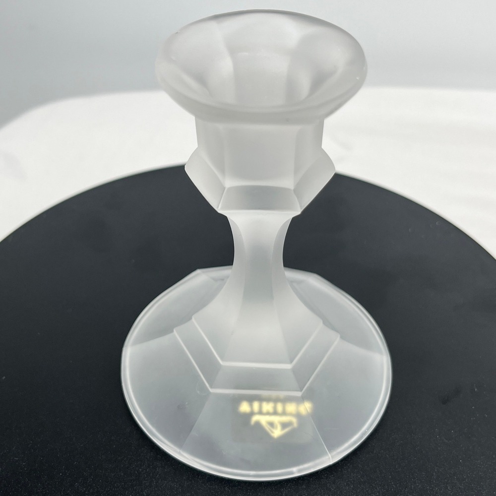 Viking Glass Frosted Satin Candle Holder Vintage Hexagonal Taper Stand USA Made